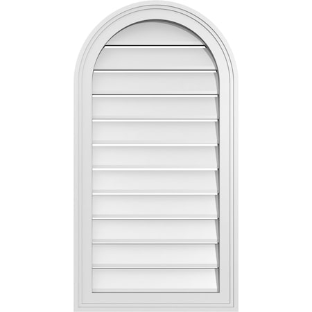 Ekena Millwork Round Top Surface Mount PVC Gable Vent: Functional, w/ 2"W x 1-1/2"P Brickmould Frame, 18"W x 34"H GVPRT18X3402SF